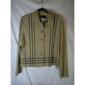 John Roberts Womens Tan Faux Suede Striped Button Front Jacket Size 14 Beige